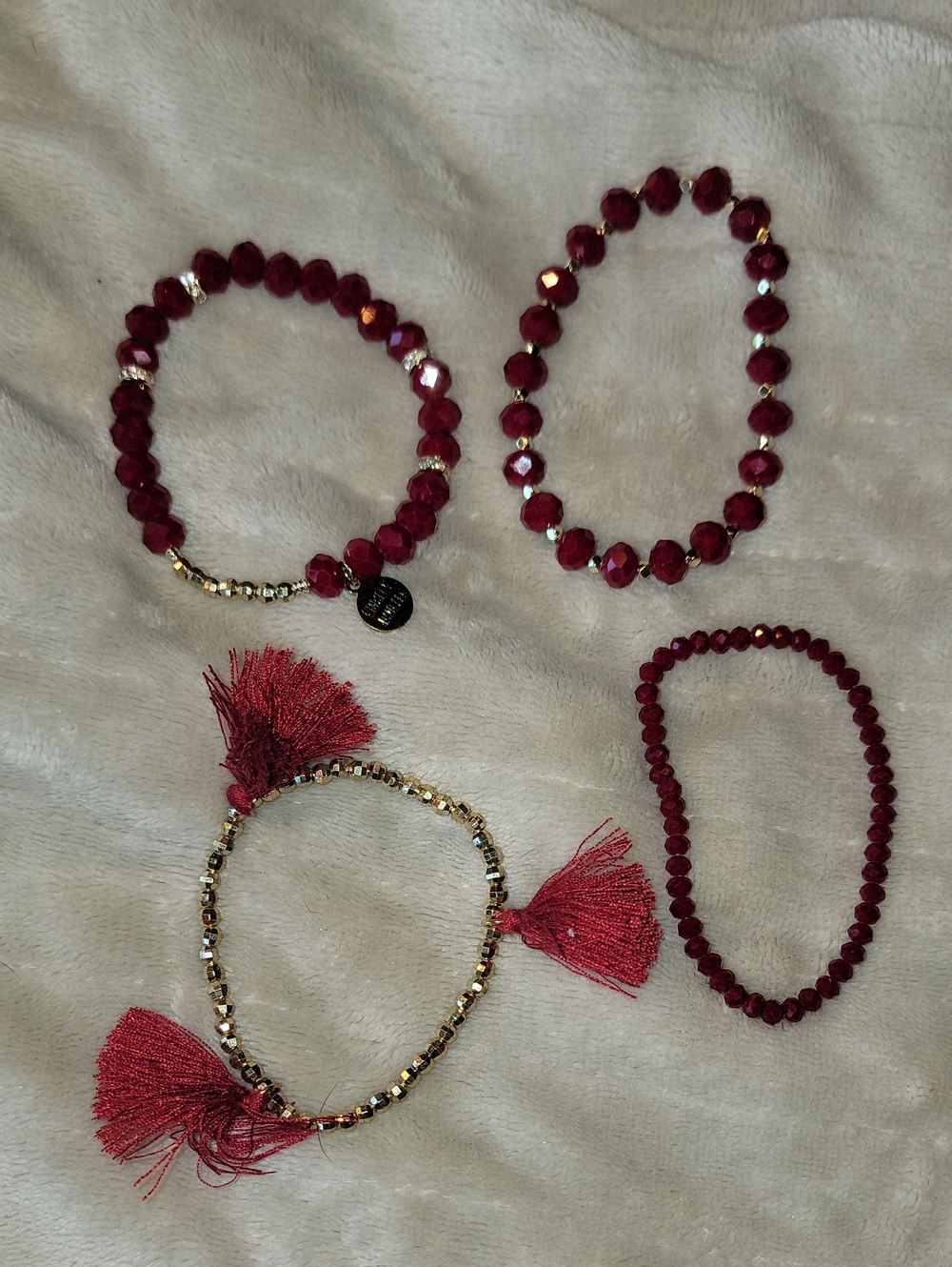Red Beaded Tassel Women's Bracelet Set